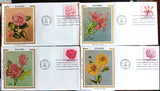 FLOWERS ROSE DAHLIA TULIP LILY CAMELLIA 1981 COLORANO SILK CACHET SET 4 FDCS UNA Lily