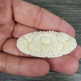 Vintage Carved Brooch Daisy Flower Oval Intricate Ivory Color 2