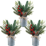 3 Pack Christmas Artificial Potted Plants Christmas Greenery Red Berry and Sn... Green Plant