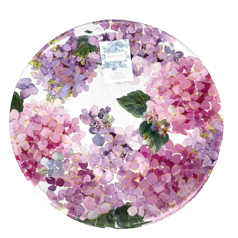 x6 Shabby Chic Pink Purple Hydrangea MELAMINE Dinner Plate Set Floral Summer Hydrangea
