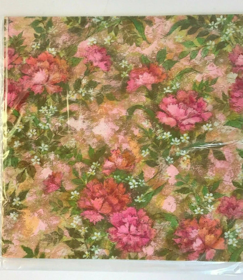 NOS 1980's Vtg  Watercolor Carnations Pink Floral Flowers Craft Gift Wrap Paper Carnation