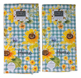 Set of 2 Sunflowers Forever HOME Blue Check Kitchen Towels by Kay Dee Designs Sunflower