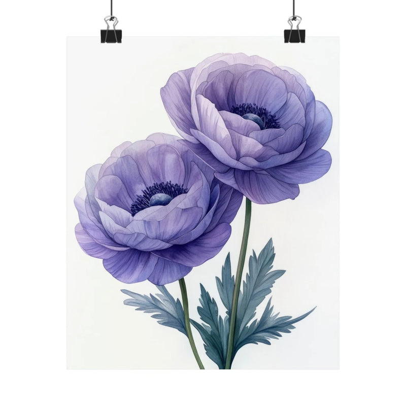 Boho Lavender Ranunculus Flower Art Print Poster, Minimalist Floral Wall Art 4 Ranunculus