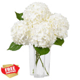 DuHouse 3pc White Large Hydrangea Flowers, 20" Latex, Real Touch, Wedding Decor Hydrangea