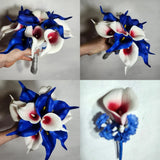 Red White Royal Blue Calla Lily Bridal Wedding Bouquet Accessories Bouquet