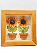 Vintage 3D Sunflower in a Pot Framed Picture 3-D Art Wood Framed Wall DŽcor Sunflower