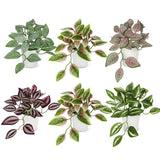 Fake Plants 6 Pack Artificial Plants Indoor Faux Plant with White Plastic Pot... Green Plant