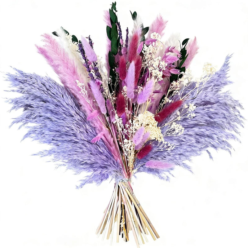 Purple Dried Flower Bouquet Ð 17Ó Boho Style Natural Pampas Grass & Pampas Grass