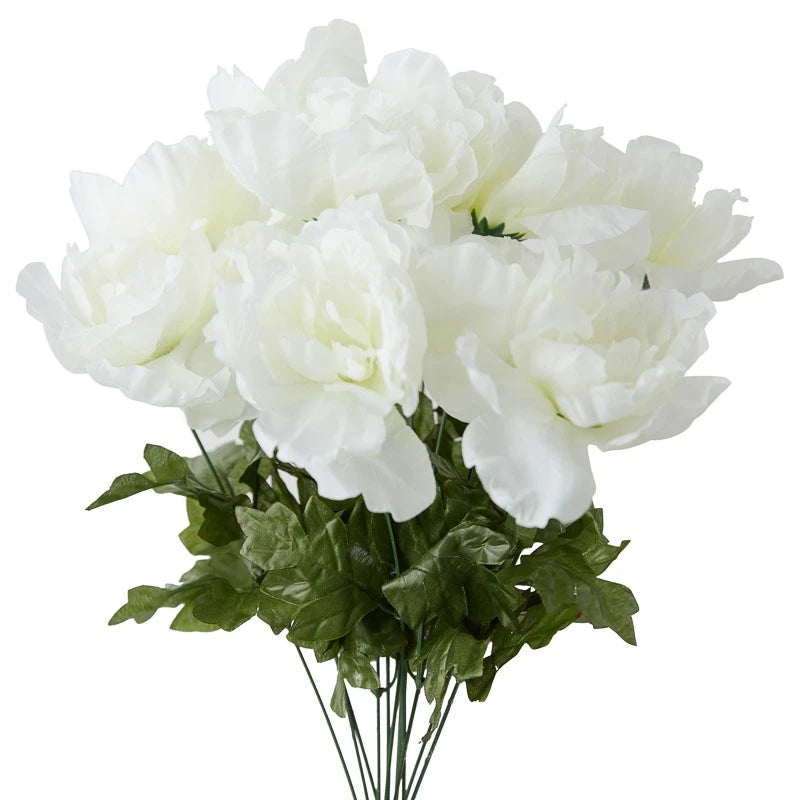 18-inch cream artificial peony floral bush with white blooms and green leaves faux stems