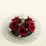 4 Burgundy CANDLE RINGS with SILK ROSES Wedding Flowers for Centerpieces Roses