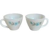 2 Vintage Fire King Oven Ware # 35 Bonnie Blue Carnation Flower Coffee Tea Cups Carnation