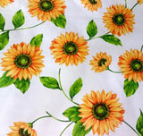 Large White Summer Sunflower Theam Floral Poly Cotton Fabric 60" By The Yard Sunflower