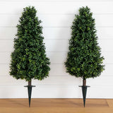 3' Artificial Boxwood Plant with Integrated Ground Stake UV Resistant Set of 2. Green Plant