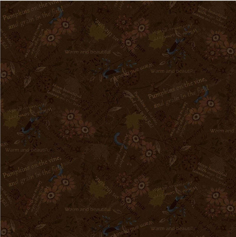 Henry Glass Blessings of Home Floral Brown Cotton Fabric By The Yard Flowering Plants