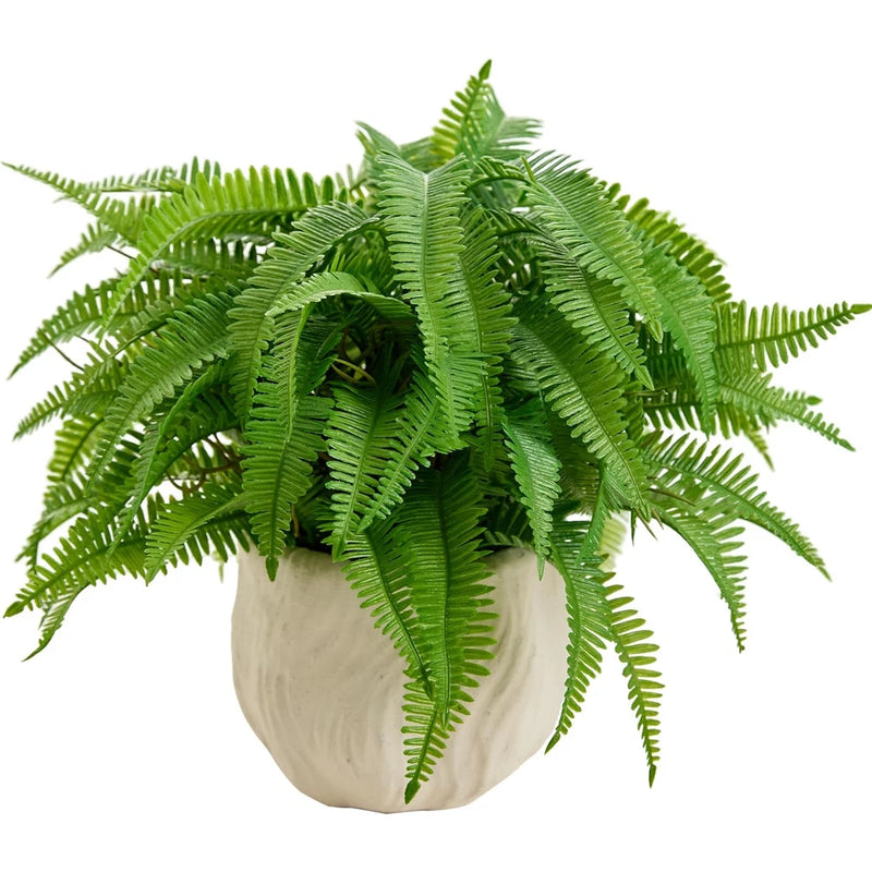 Small Fake Plant 9'' Boston Ferns Potted Artificial Plants in White Boho Embo... Green Plant