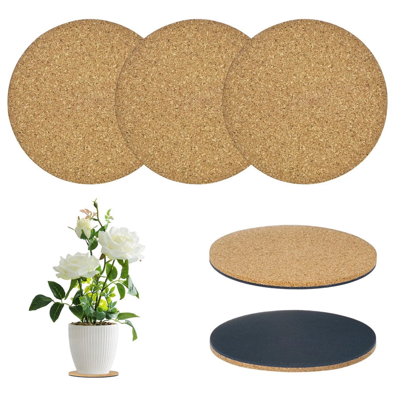 3-Pack 4 in Double Layers Cork Plant Coasters for Garden [Navy Blue, Wood Tone] Garden Plants