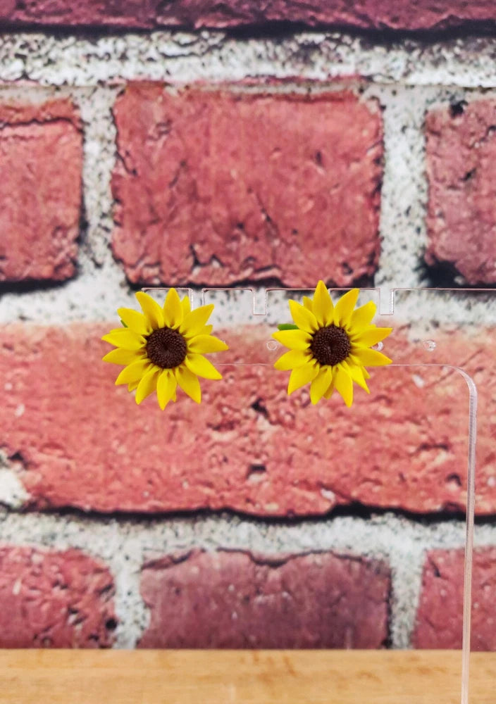 Yellow Sunflower Floral Summer Fall Post Stud Earrings Sunflower