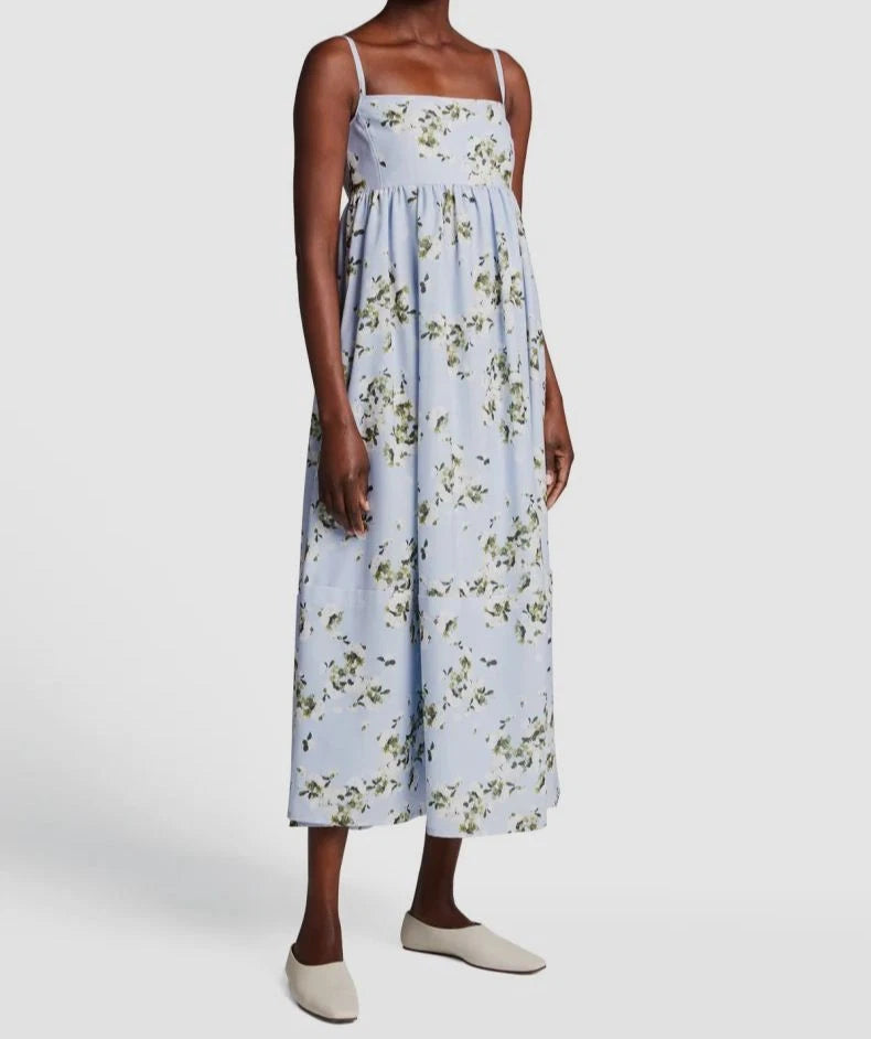 $996 Adeam Women's Blue Floral Sleeveless Hydrangea Midi A-Line Dress Size 0 Hydrangea