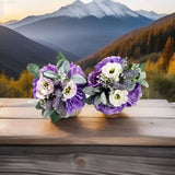 New Boho Bridesmaid Bouquets Wedding Purple Roses Lavender Artifical Lot Of 2 Bouquet