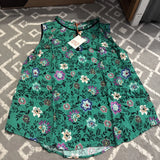 2X New Knox Rose Green Sleeveless Floral Print Tank with Buttons Roses