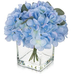Artificial Silk Hydrangea In Vase With Faux Water In Cube Vase Hydrangea
