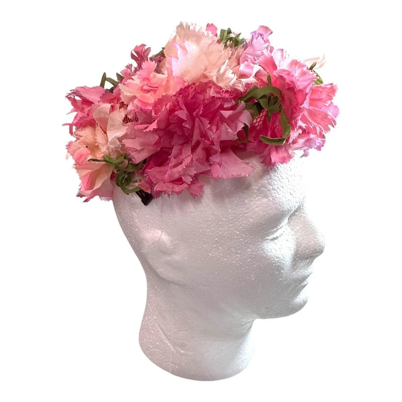 Vintage B. Altman & Co. 1960s Pink Floral Hat Carnations Roses Red Church Fancy Carnation