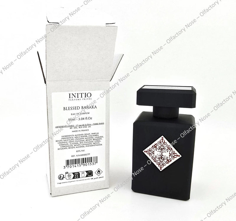 Blessed Baraka EDP tester: black bottle with ornate label, in white box