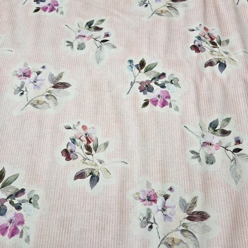 Jasmine's Garden BTY P&B Textiles Floral on Pale Pink Stripe Flowering Plants