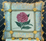 Needlepoint Pillow Cover | Custom Made Blue Cushion Hydrangea Pillowcase 19x19 Hydrangea