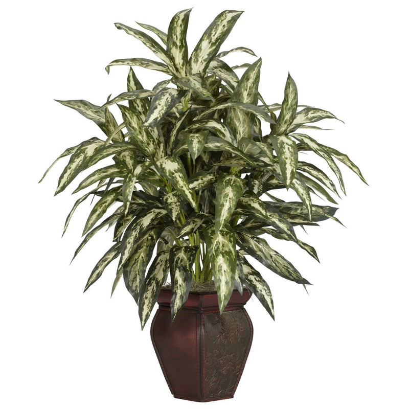 NEW 30" LARGE ARTIFICIAL SILK FAKE AGLAONEMA PLANT w/ POT VASE Green Plant
