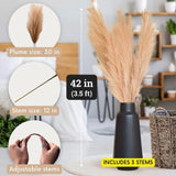 Faux Pampas Grass Decor Tall Set of 3 Stems 42 Inches Boho Large Artificial Pampas Grass