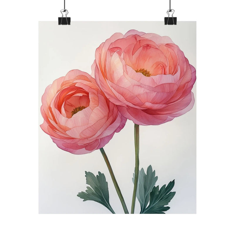 Boho Hot Pink Ranunculus Flower Art Print Poster, Minimalist Floral Wall Art 6 Ranunculus