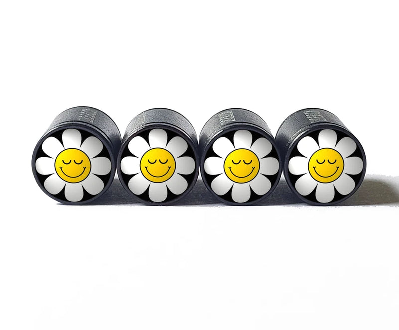 Daisy Flower Happy Face Tire Valve Caps - Set of Four - Fits on all Vehicles Daisies