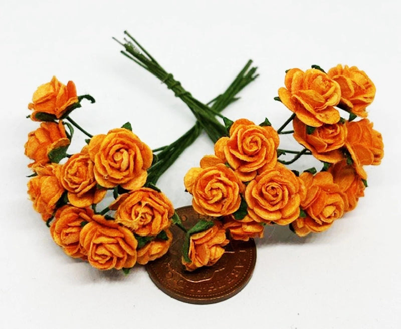1:12 dollhouse paper roses bunches, orange blooms and green stems