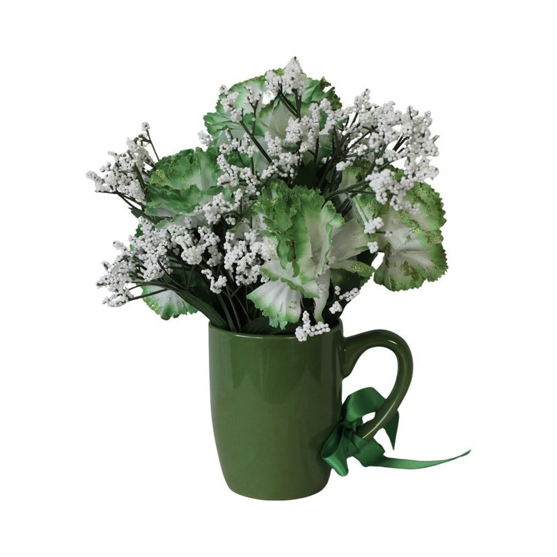 St. Patrick's Day Carnations Green Glitter Artificial Flower Arrangement 10 in Carnation
