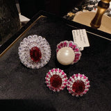 New Red Sunflower Gemstone Bead Ring Wedding Banquet Flowering Earring Sunflower