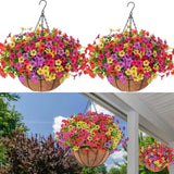 2 Pack UV Resistant Hanging Eucalyptus Flowers in Coconut Baskets - Multi-Color Green Plant
