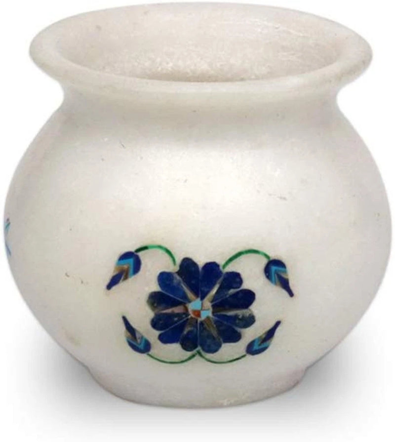 White Marble Plant Vase with Unique Art Inlay Work Flower Pot for Garden Decor Garden Plants