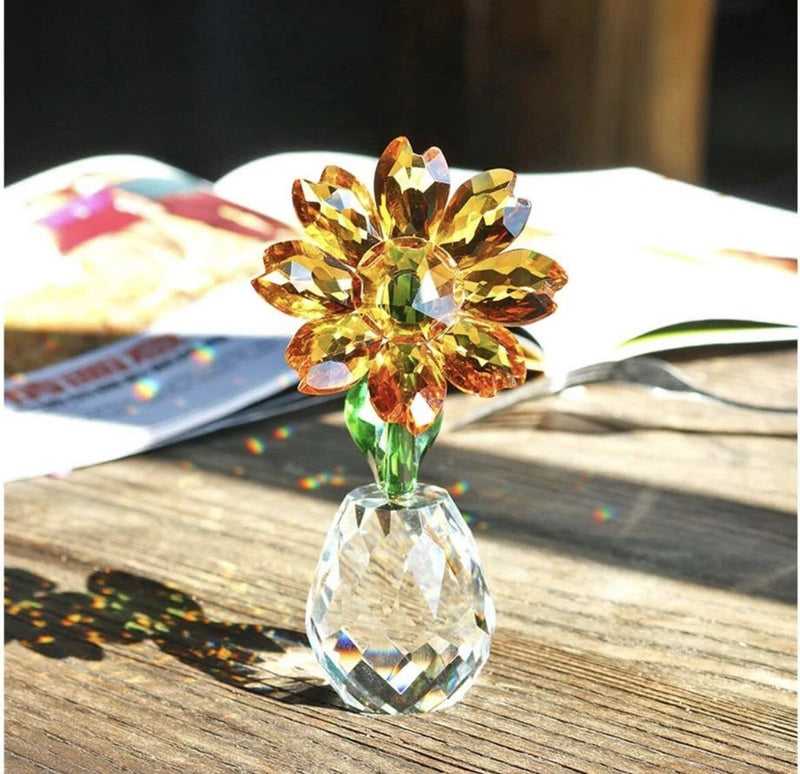 Qf Crystal Sunflower Figurine Table Crystal Flower Collectible Ornament Home Sunflower
