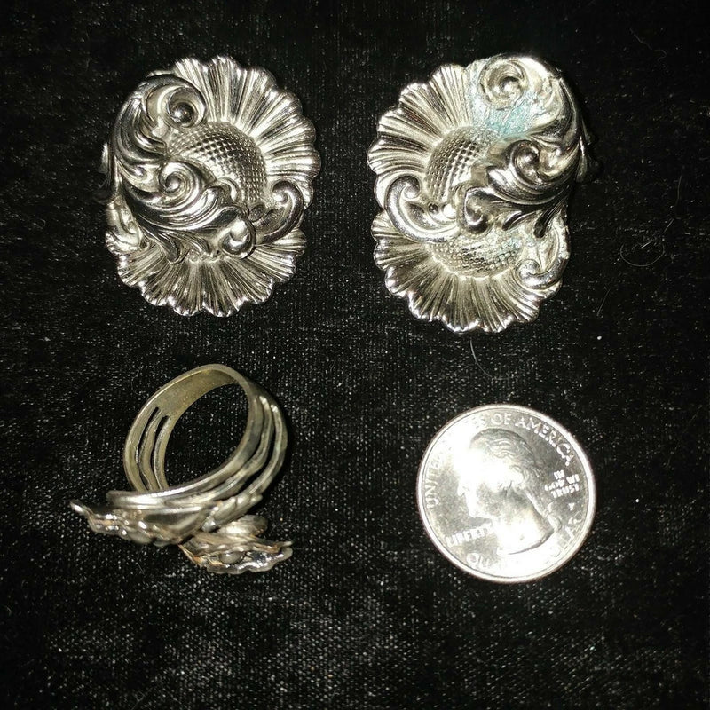 Vintage Sunflower Daisy Flower Rustic Stud Clip on Earrings + free size ring Sunflower