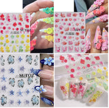 3D Gradient Flower Embossed Lily Hibiscus Floral Nail Art Stickers Decor NH29 Lily