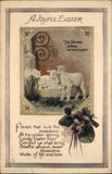 Easter Lamb Sheep Lily Flowers Poem Tuck Colored Crayon c1900s-10s Postcard Lily