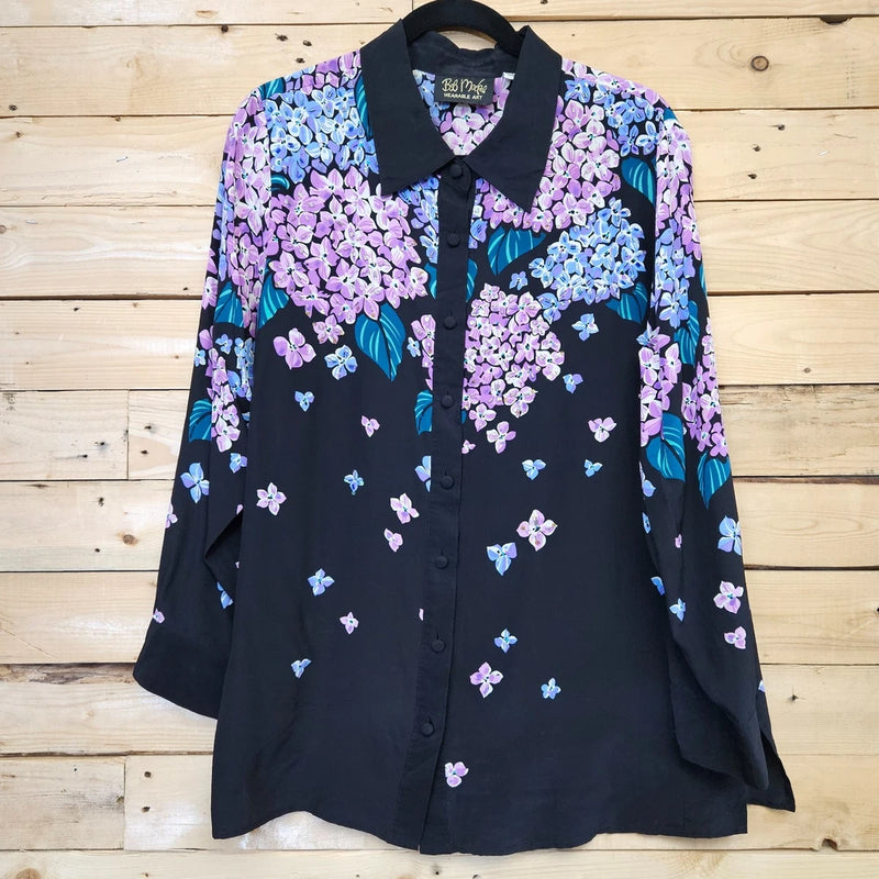 Bob Mackie Wearable Art Top Large Hydrangea Floral Beaded 100% Silk Spring Hydrangea