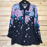 Bob Mackie Wearable Art Top Large Hydrangea Floral Beaded 100% Silk Spring Hydrangea