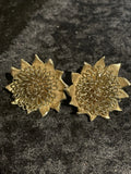 Vintage Floral Domed Sunflower Clip On Earrings Textured Brushed Gold Tone 1.25Ó Sunflower