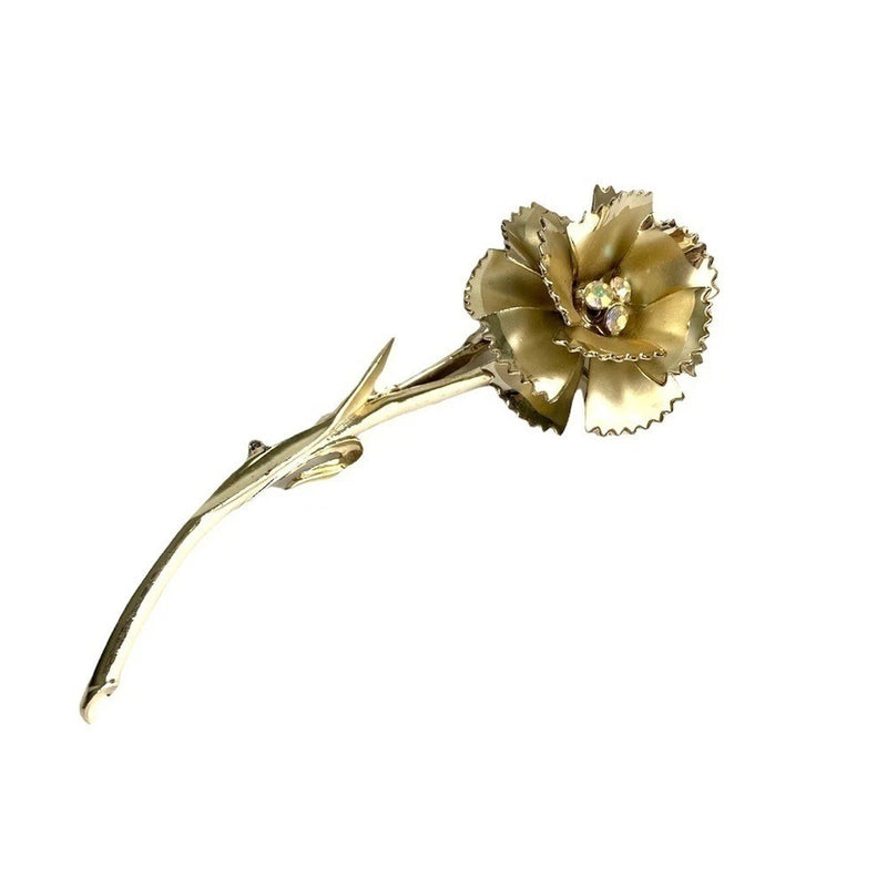 Vintage Carnation Flower Brooch Champagne Gold Aurora Borealis Crystal Floral Carnation