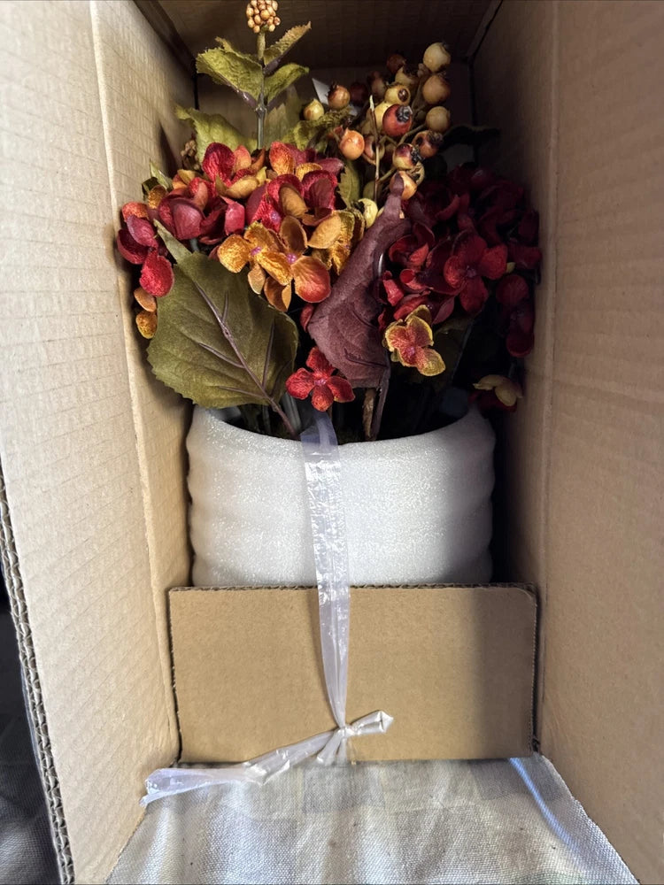 Nearly Natural Autumn Hydrangea Floral Arrangement w Round Vase 12Ó Hydrangea