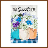 EVERGREEN GARDEN FLAG * HYDRANGEA MASON JARS * EMBELISHED APPLIQUE' - BRAND NEW Hydrangea