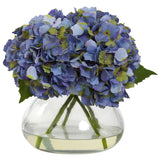 Large Blooming Hydrangea W/Vase Liquid Illusion Blue Floral Hydrangea