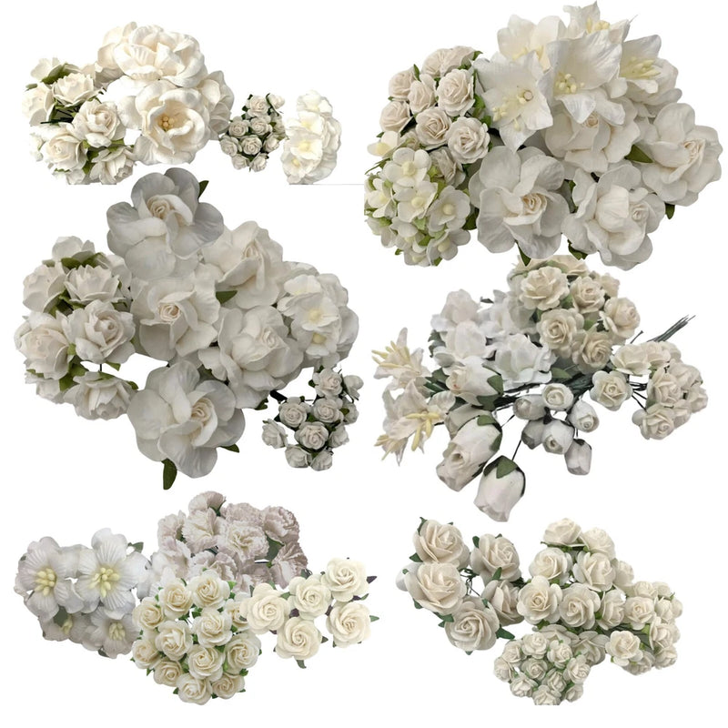 White Tone Paper Flower Roses Carnation Wedding Scrapbook Card-Making Corsage Carnation